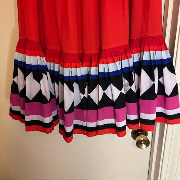 Kate Spade New York, Geo Border Printed Pleated Dress, Red Strapless, Flowy, 6 - Picture 6 of 10